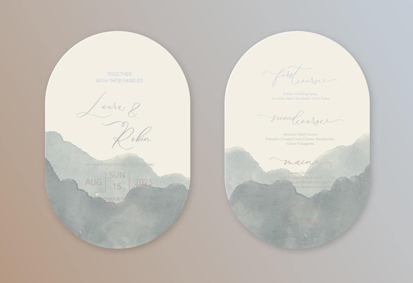 luxe double cambre mariage invitation cartes marine bleu aquarelle style collection conception. aquarelle texture arrière-plan, brochure, invitation modèle. vecteur