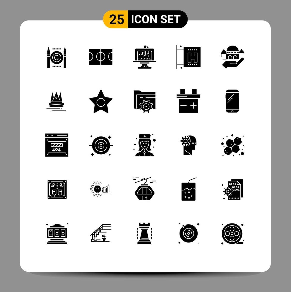 25 utilisateur interface solide glyphe pack de moderne panneaux et symboles de don main anniversaire mosquée Voyage modifiable vecteur conception éléments