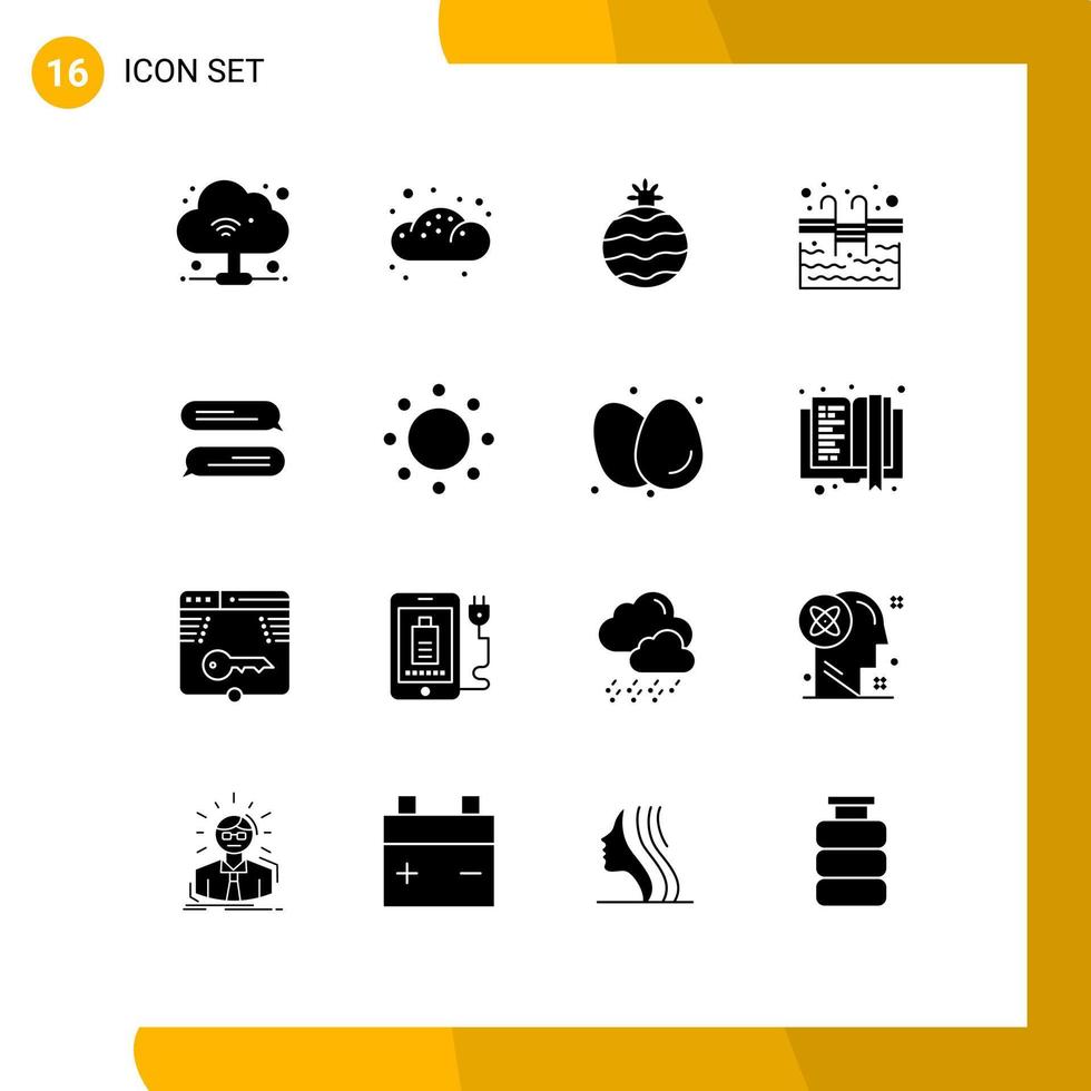 groupe de 16 solide glyphes panneaux et symboles pour signe envoyer des SMS ananas Messagerie nager modifiable vecteur conception éléments