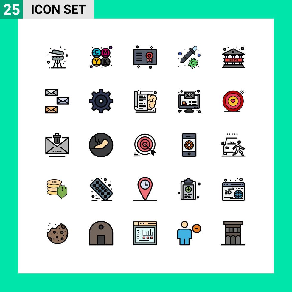 groupe de 25 rempli ligne plat couleurs panneaux et symboles pour GDPR virus prix pipette compte-gouttes modifiable vecteur conception éléments