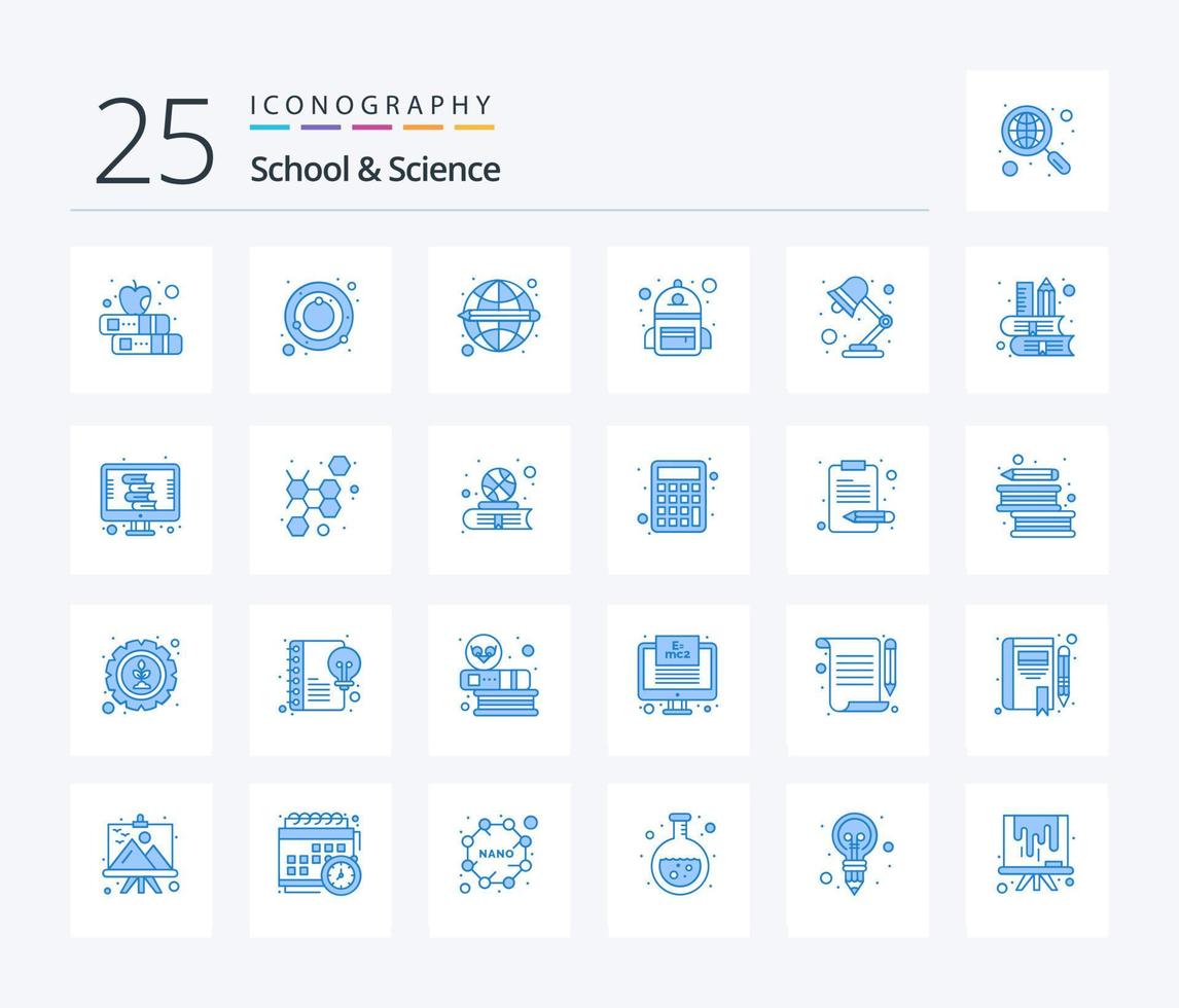 école et science 25 bleu Couleur icône pack comprenant lumière. éducation. étudiant. sac vecteur