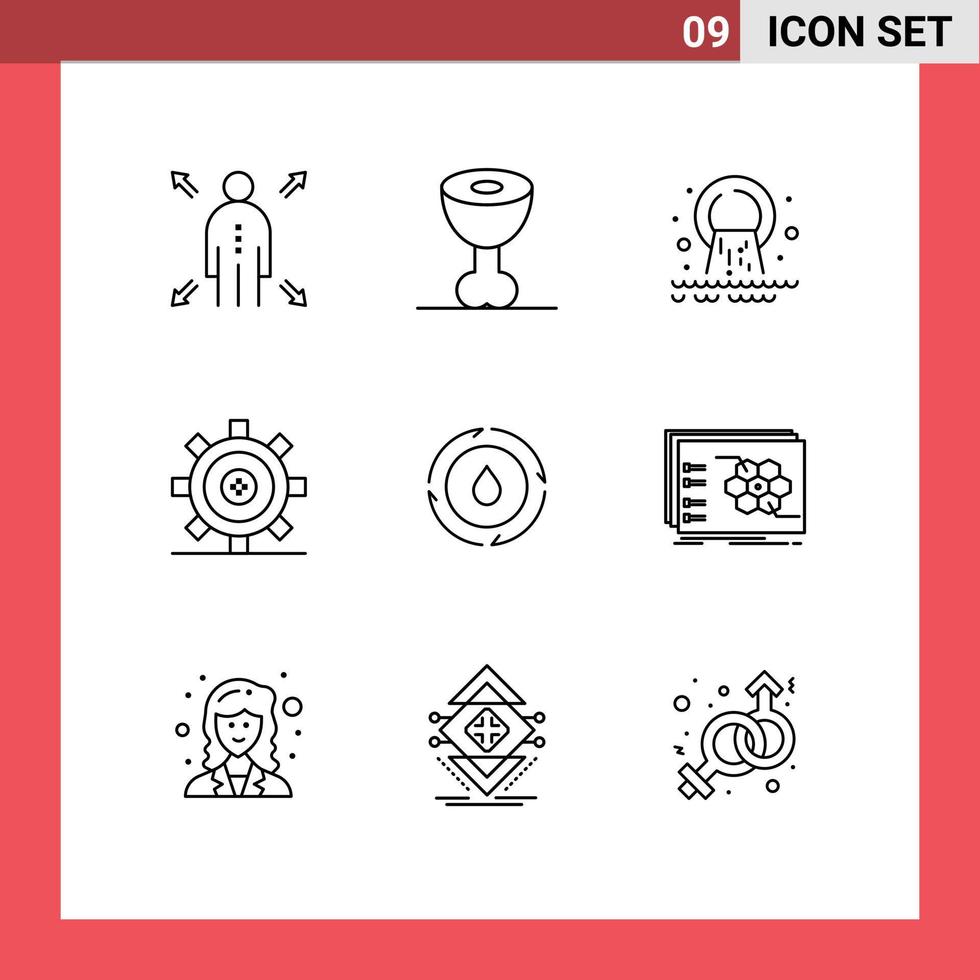 mobile interface contour ensemble de 9 pictogrammes de l'eau programmation radioactif équipement conception modifiable vecteur conception éléments