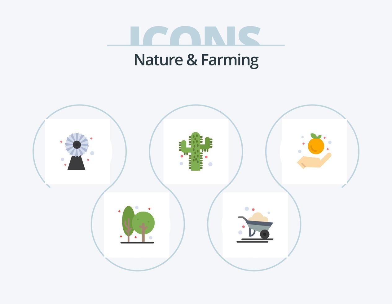 la nature et agriculture plat icône pack 5 icône conception. aliments. agriculture. brouette. plante. La technologie vecteur