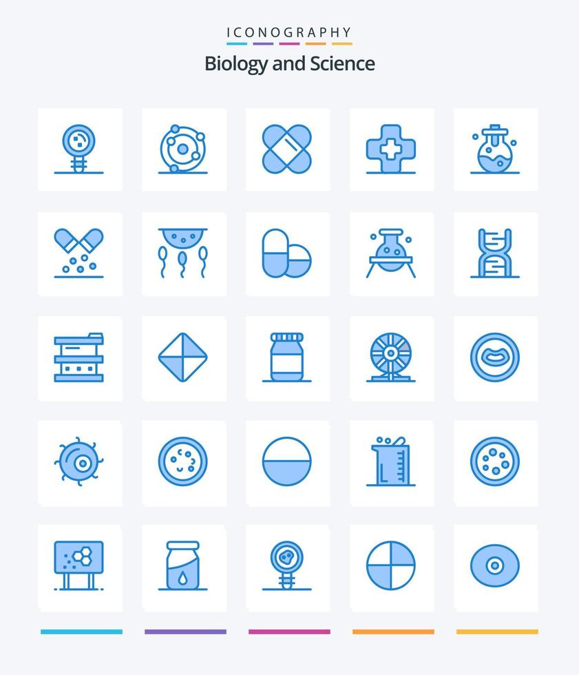 Créatif la biologie 25 bleu icône pack tel comme capsule. laboratoire. biochimie. chimique. médical vecteur