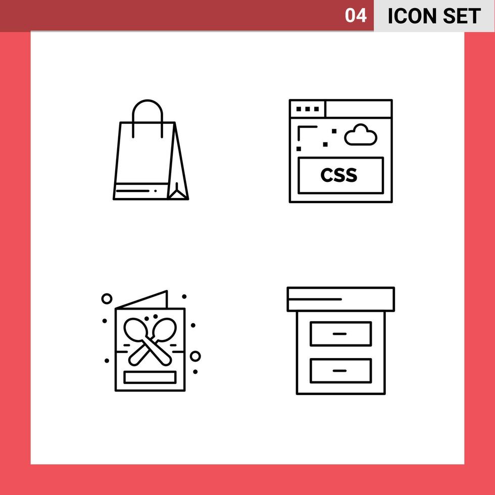 groupe de 4 ligne remplie plat couleurs panneaux et symboles pour sac menu l'Internet café archiver modifiable vecteur conception éléments