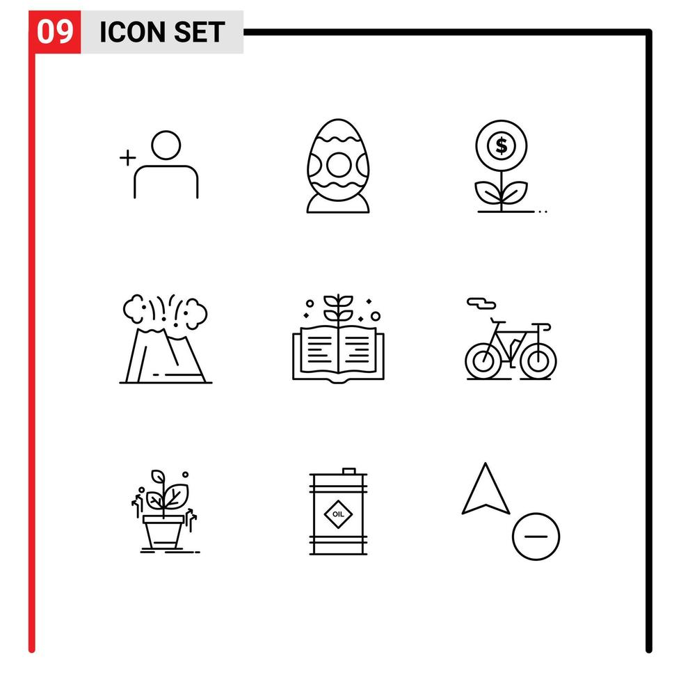 modifiable vecteur ligne pack de 9 Facile grandes lignes de livre la nature croissance volcan dangereux modifiable vecteur conception éléments