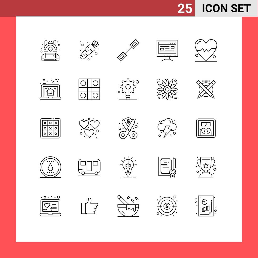 groupe de 25 lignes panneaux et symboles pour Accueil cœur lien battre étude modifiable vecteur conception éléments