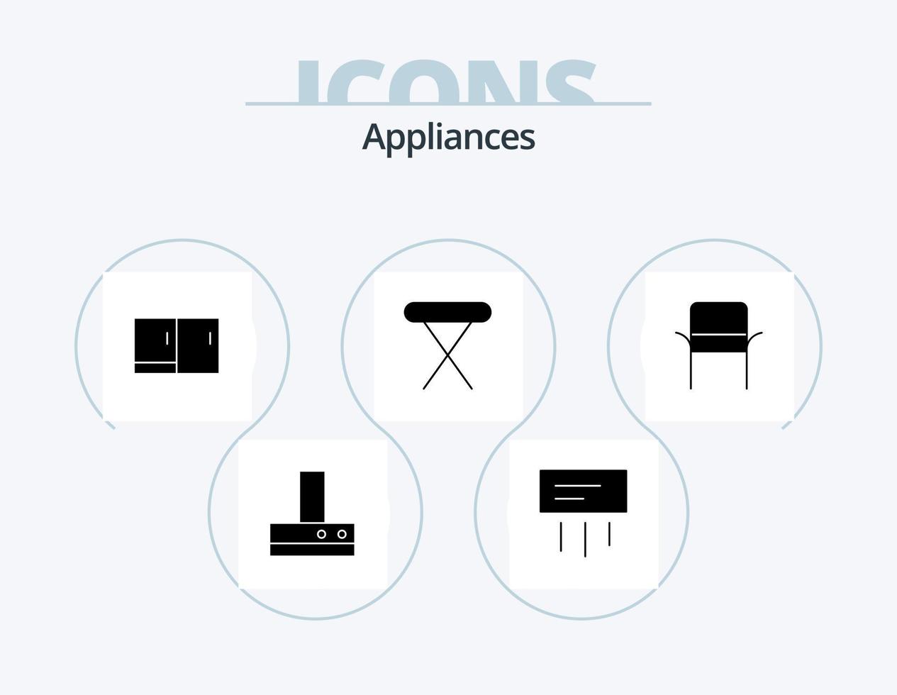 appareils électroménagers glyphe icône pack 5 icône conception. maison. chaise. bureau. tableau. Accueil vecteur