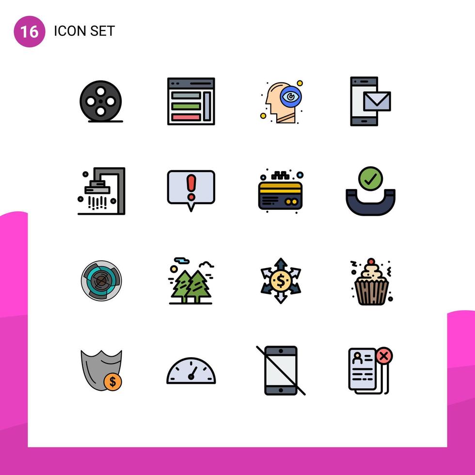 groupe de 16 moderne plat Couleur rempli lignes ensemble pour intelligent téléphone mobile utilisateur message œil vue modifiable Créatif vecteur conception éléments