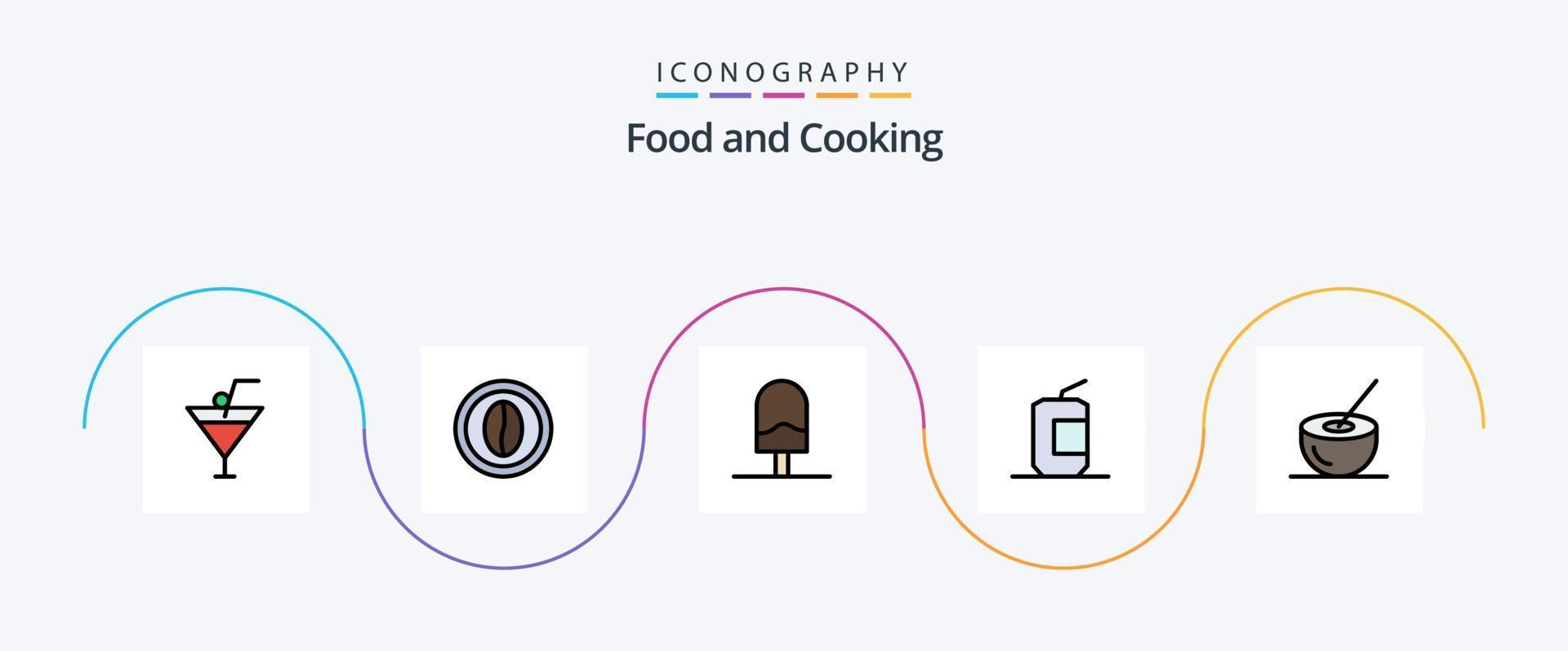 nourriture ligne rempli plat 5 icône pack comprenant bol. vite aliments. et. boire. coca vecteur
