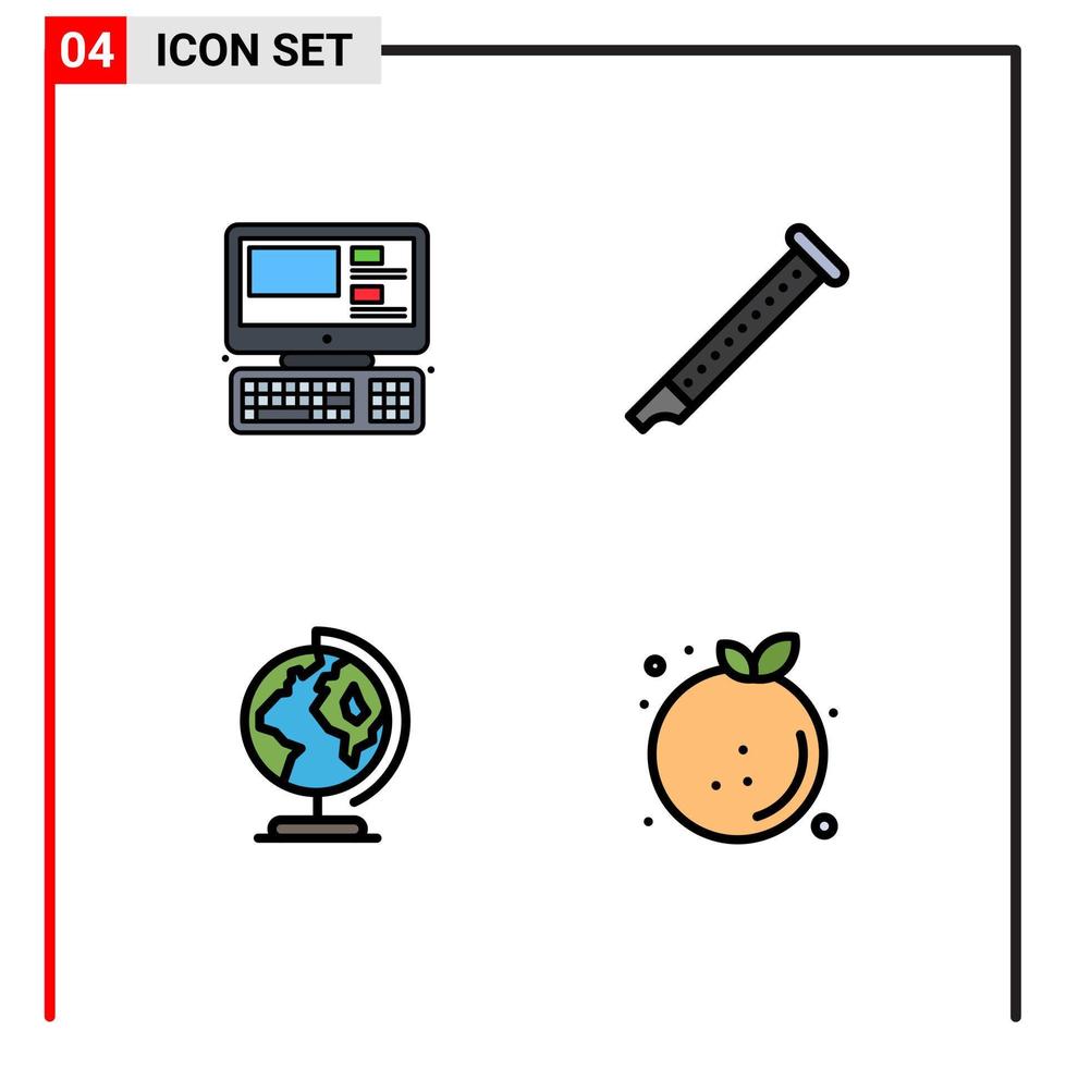 universel icône symboles groupe de 4 moderne ligne remplie plat couleurs de ordinateur Terre éducation instrument à l'échelle mondiale modifiable vecteur conception éléments