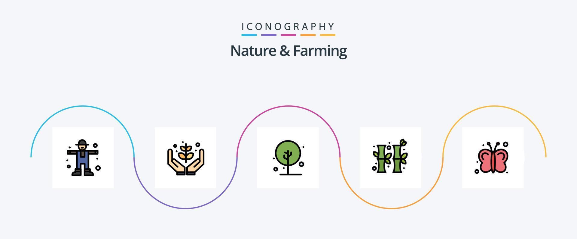 la nature et agriculture ligne rempli plat 5 icône pack comprenant papillon. Chinois. la nature. Chine. la nature vecteur