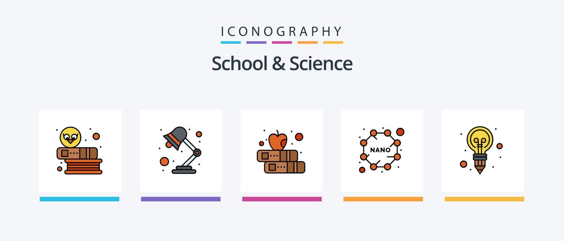 école et science ligne rempli 5 icône pack comprenant molécule. contenu. planètes. astronomie. Créatif Icônes conception vecteur