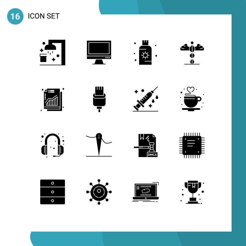 16 thématique vecteur solide glyphes et modifiable symboles de Grèce médical PC médicament Soleil modifiable vecteur conception éléments