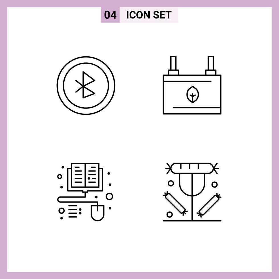 ensemble de 4 moderne ui Icônes symboles panneaux pour Bluetooth distance apprentissage batterie électricité petit déjeuner modifiable vecteur conception éléments