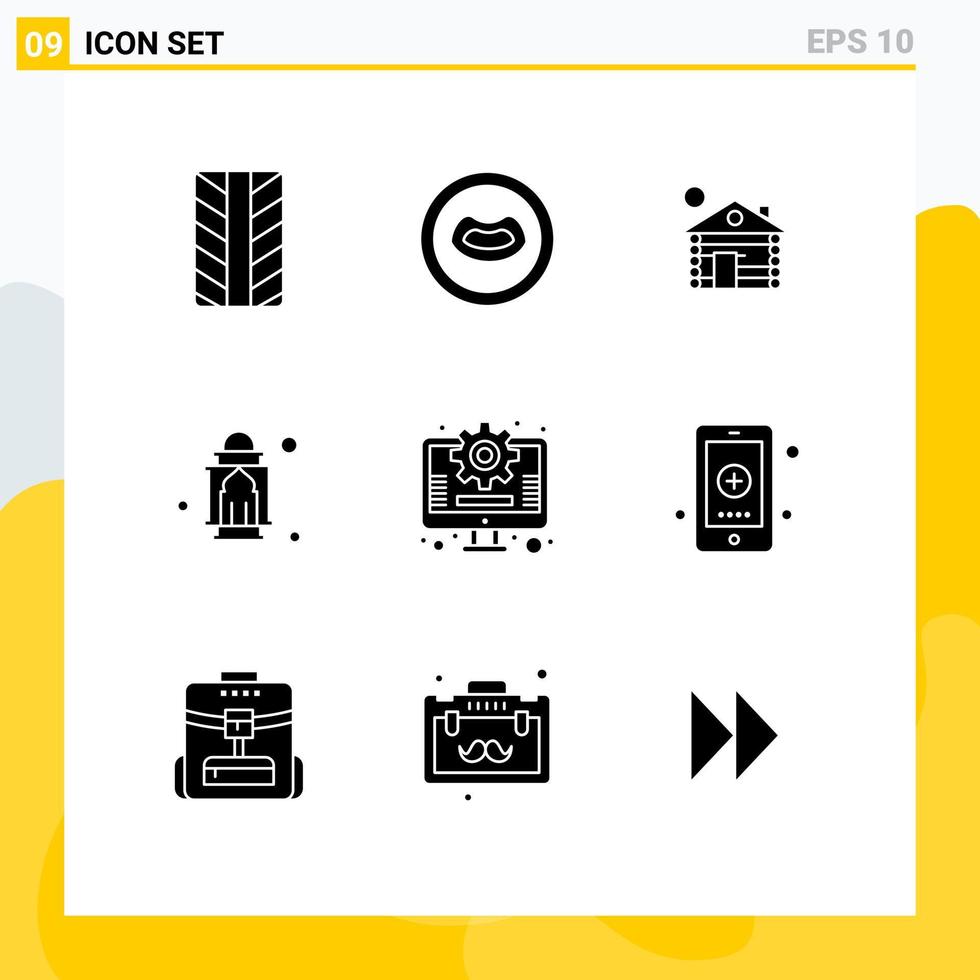 ensemble de 9 commercial solide glyphes pack pour app la gestion Accueil affaires lune modifiable vecteur conception éléments