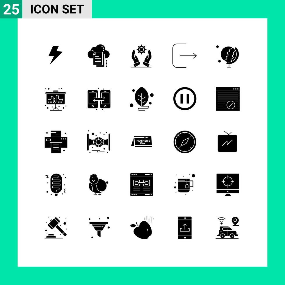 25 universel solide glyphes ensemble pour la toile et mobile applications globe Terre affaires ui Se déconnecter modifiable vecteur conception éléments