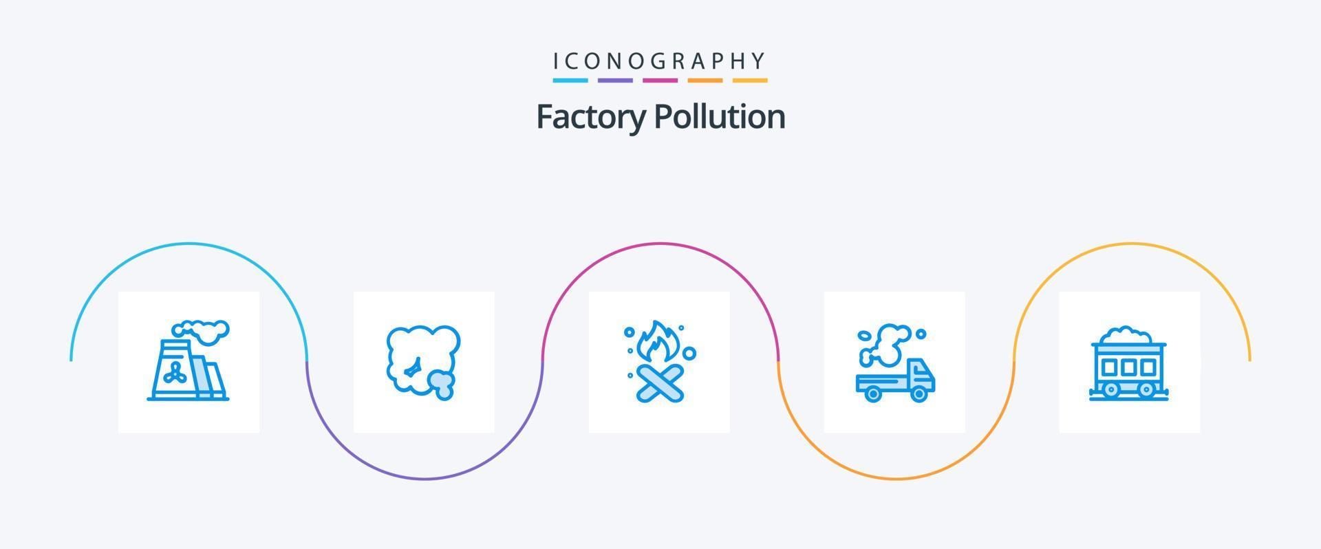 usine la pollution bleu 5 icône pack comprenant pollution. émission. brûler. camion. fumée vecteur
