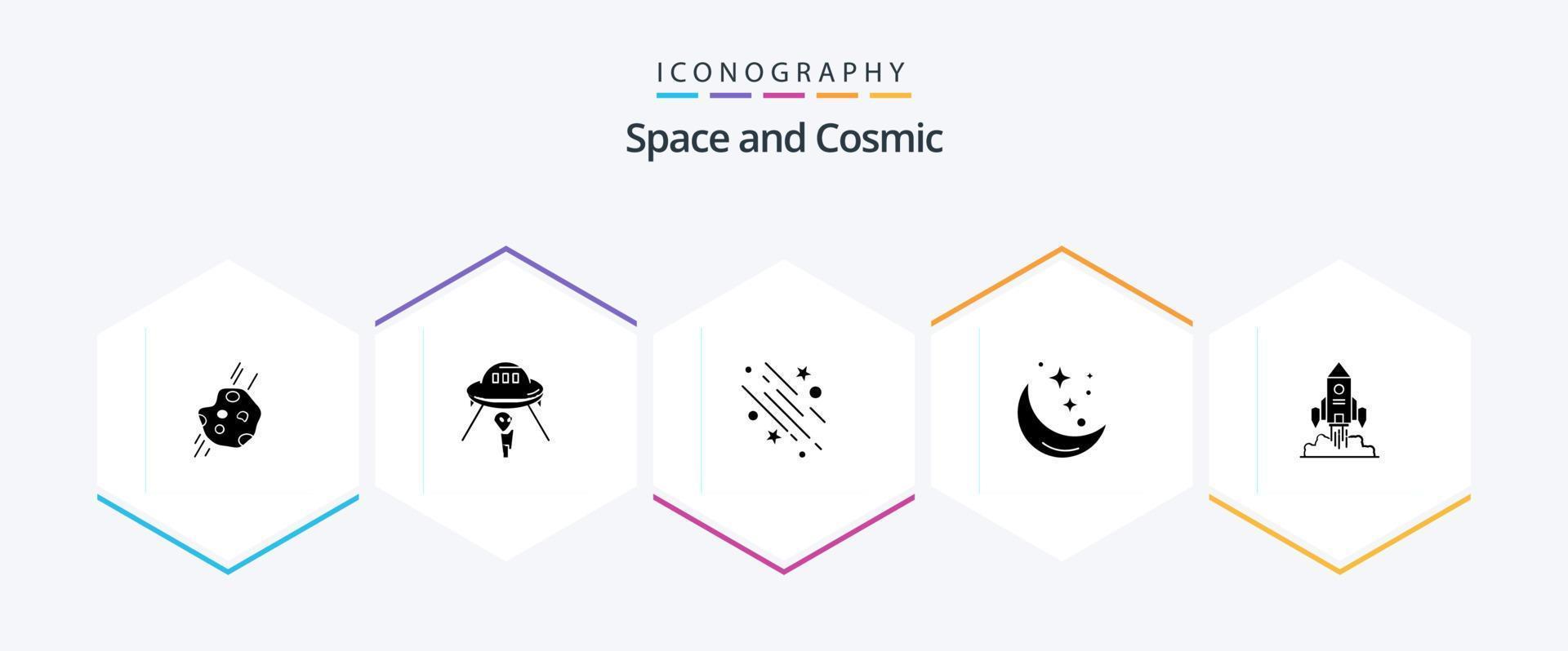 espace 25 glyphe icône pack comprenant étoile. lune. vaisseau spatial. étoiles. chute vecteur
