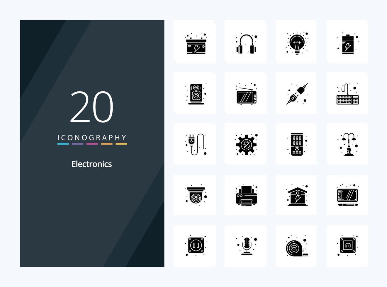 20 électronique solide glyphe icône pour présentation vecteur