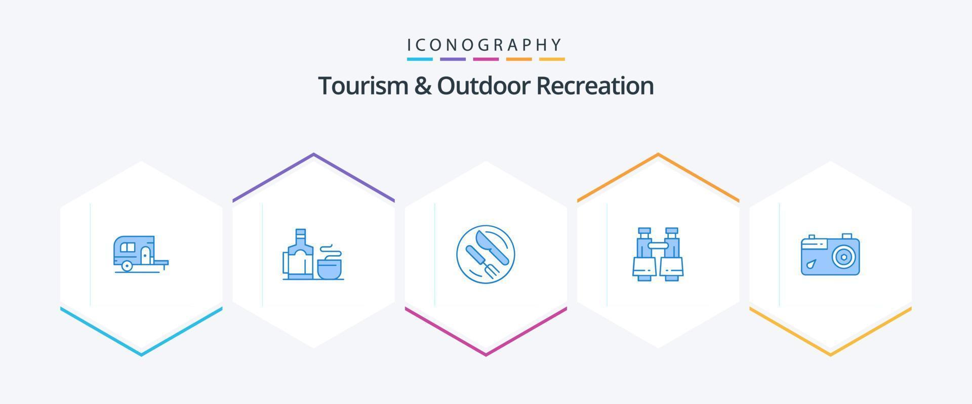 tourisme et Extérieur des loisirs 25 bleu icône pack comprenant image. vision. déjeuner. recherche. jumelles vecteur