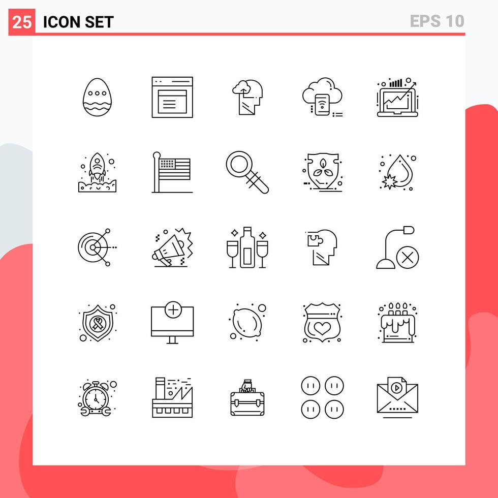 25 utilisateur interface ligne pack de moderne panneaux et symboles de connecté nuage fenêtre mobile tête modifiable vecteur conception éléments