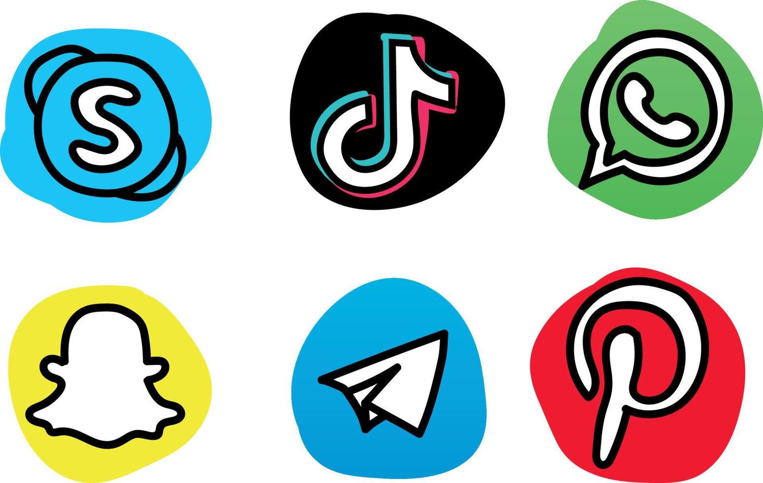 logos de médias sociaux dessinés à la main vecteur