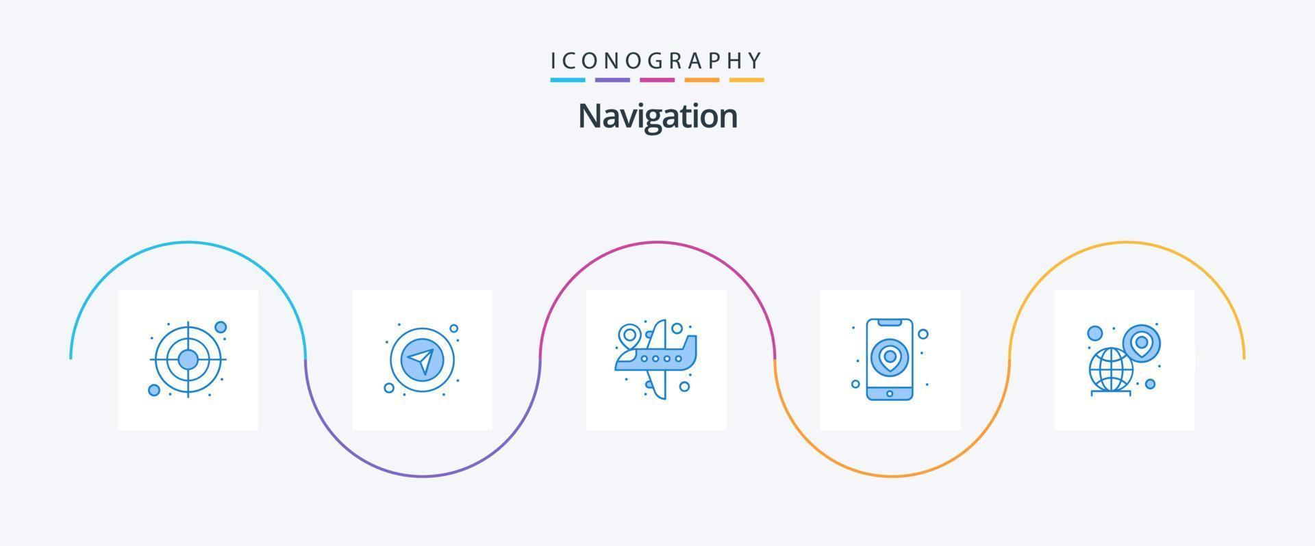 la navigation bleu 5 icône pack comprenant . carte. vol emplacement. emplacement. à l'échelle mondiale vecteur