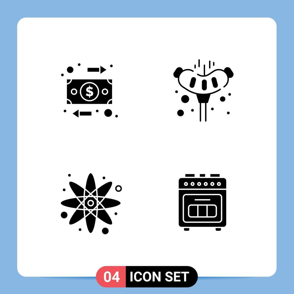 groupe de 4 solide glyphes panneaux et symboles pour couler énergie argent saucisse appareil modifiable vecteur conception éléments