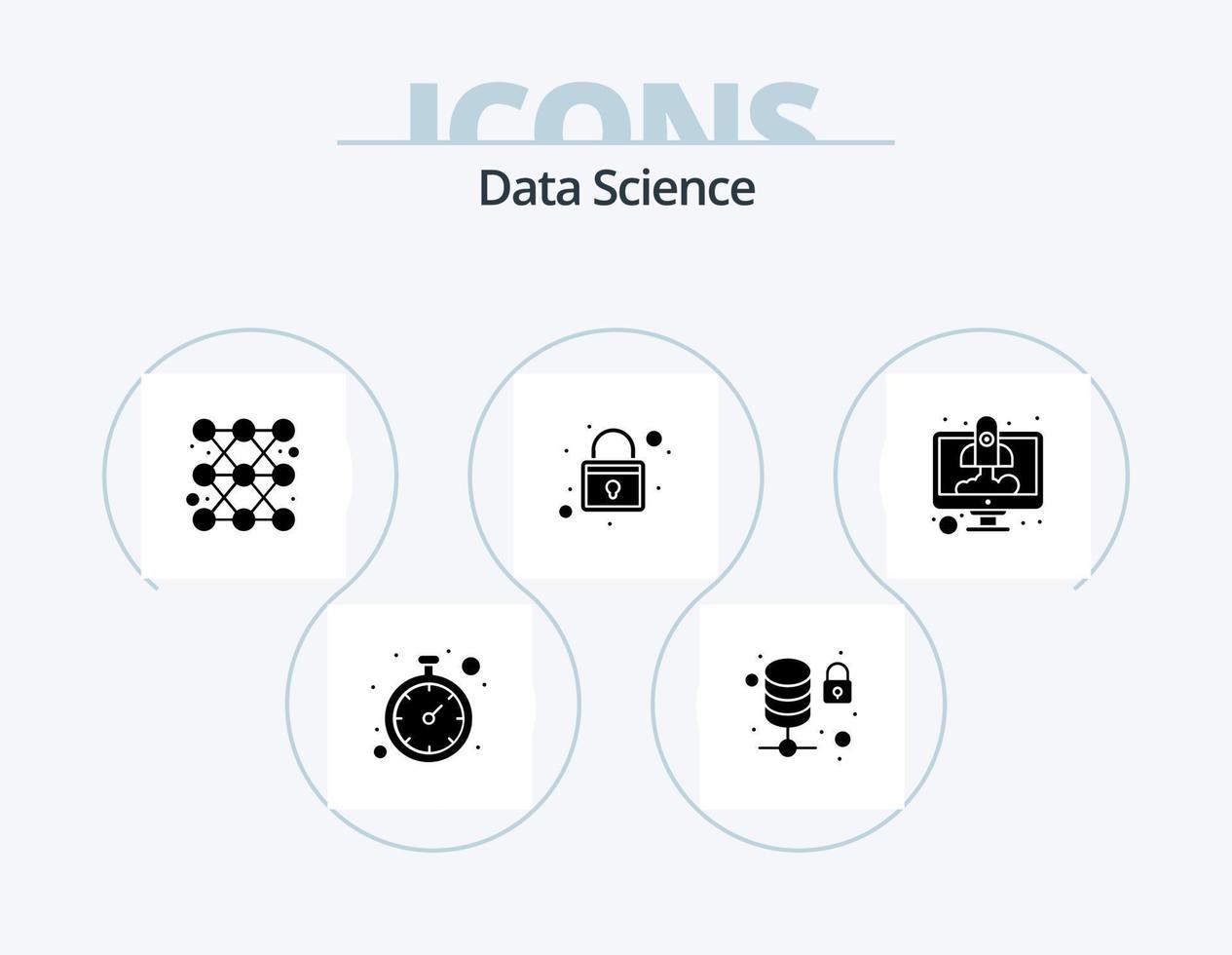 Les données science glyphe icône pack 5 icône conception. ordinateur. étagère. bar. protection. rapport vecteur