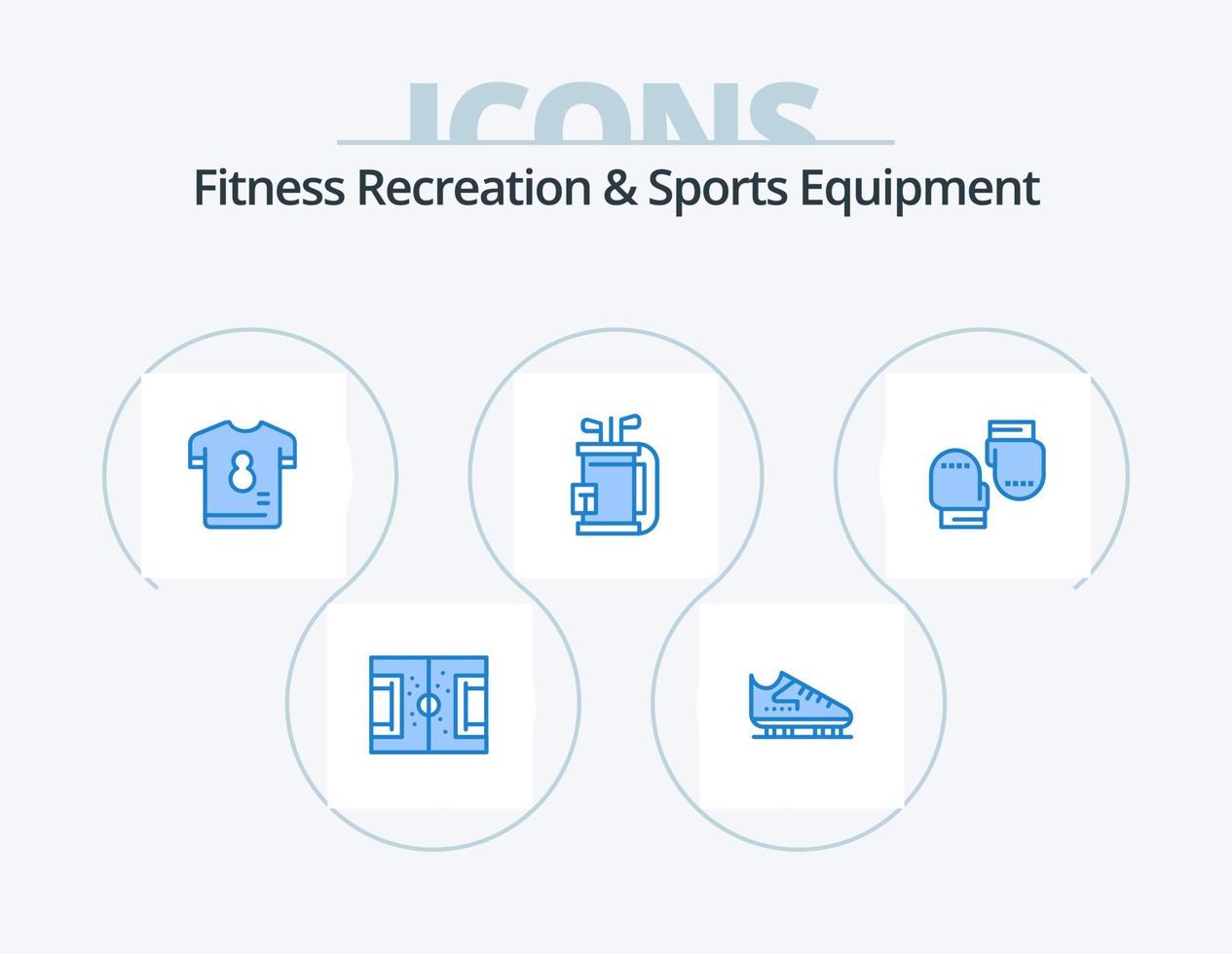 aptitude des loisirs et des sports équipement bleu icône pack 5 icône conception. équipement. sac. patins. football. joueur vecteur