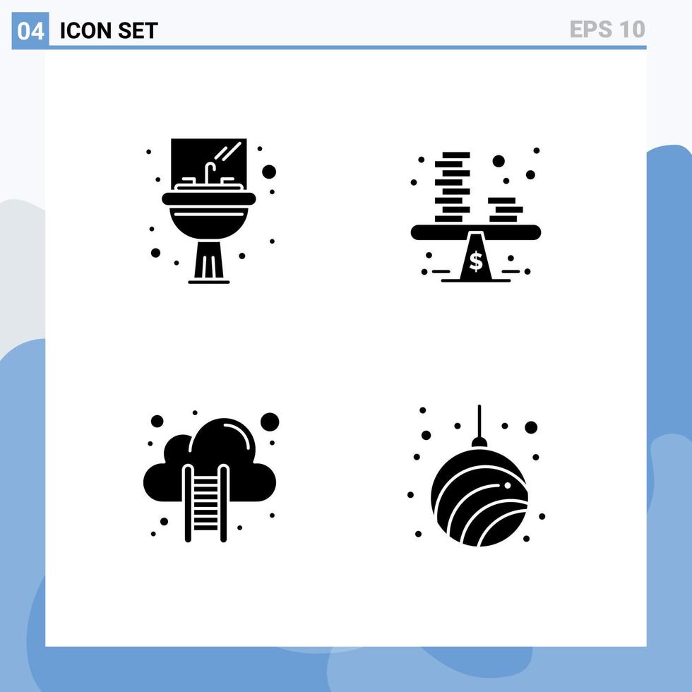 pictogramme ensemble de 4 Facile solide glyphes de salle de bains nuage l'informatique miroir argent Les données nuage modifiable vecteur conception éléments
