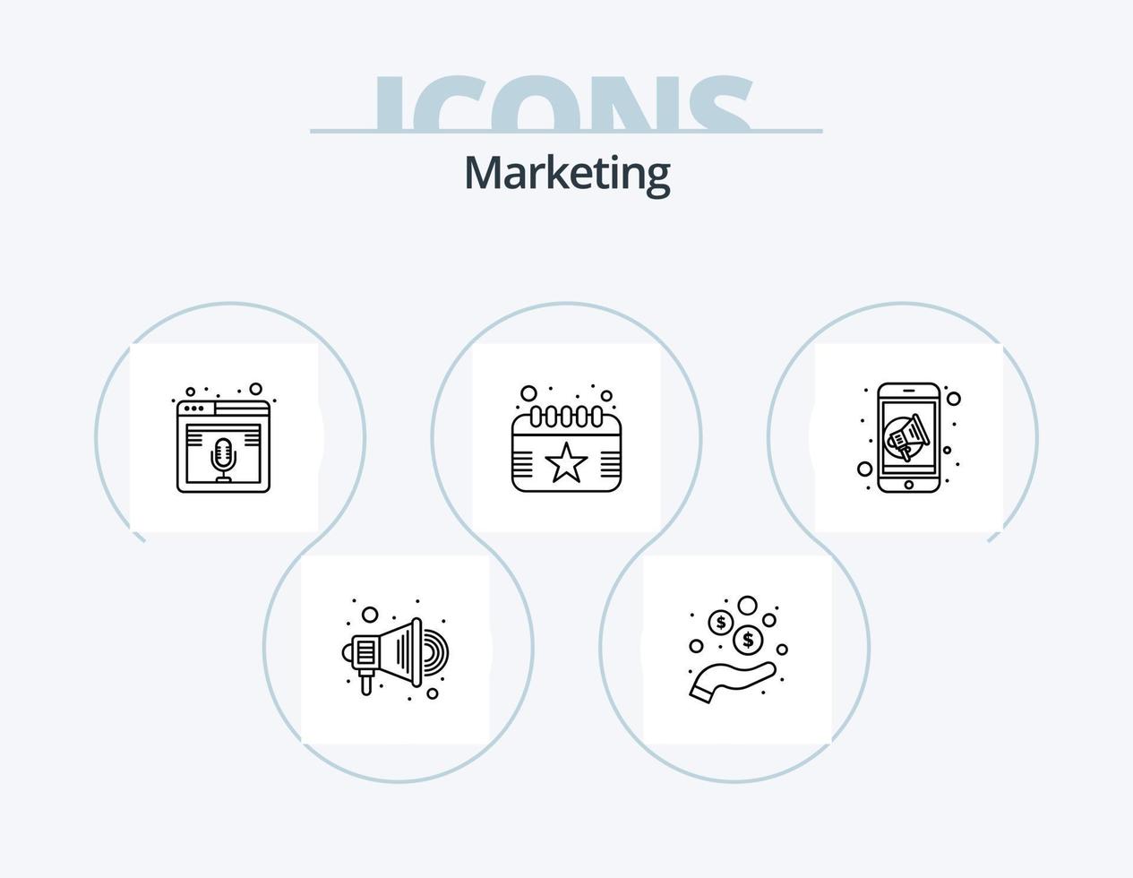 commercialisation ligne icône pack 5 icône conception. nouvelles. les publicités. médias. solution. affaires vecteur