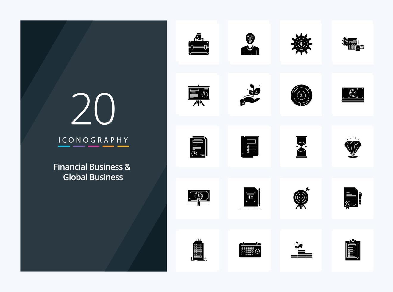 20 financier affaires et global affaires solide glyphe icône pour présentation vecteur