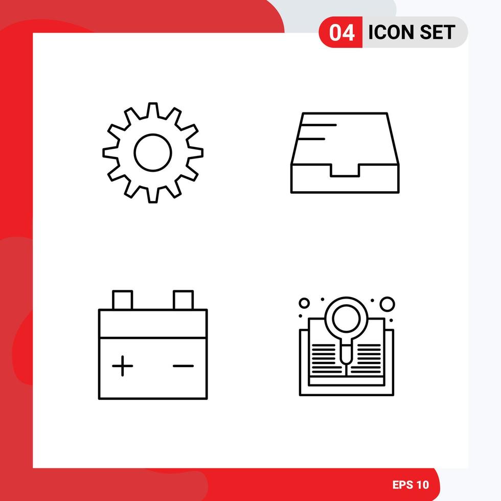 4 utilisateur interface ligne pack de moderne panneaux et symboles de rouages livre boîte de réception batterie recherche modifiable vecteur conception éléments