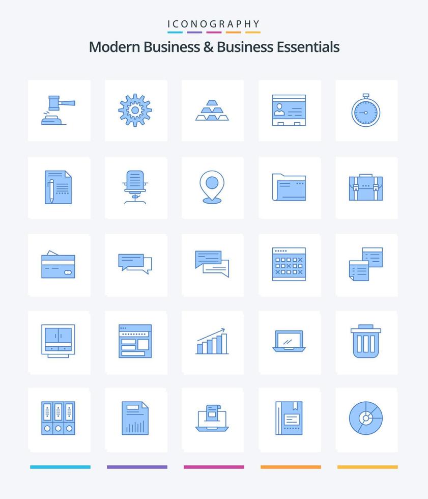 Créatif moderne affaires et affaires essentiel 25 bleu icône pack tel comme dépôt. or. paramètres. travail. système vecteur
