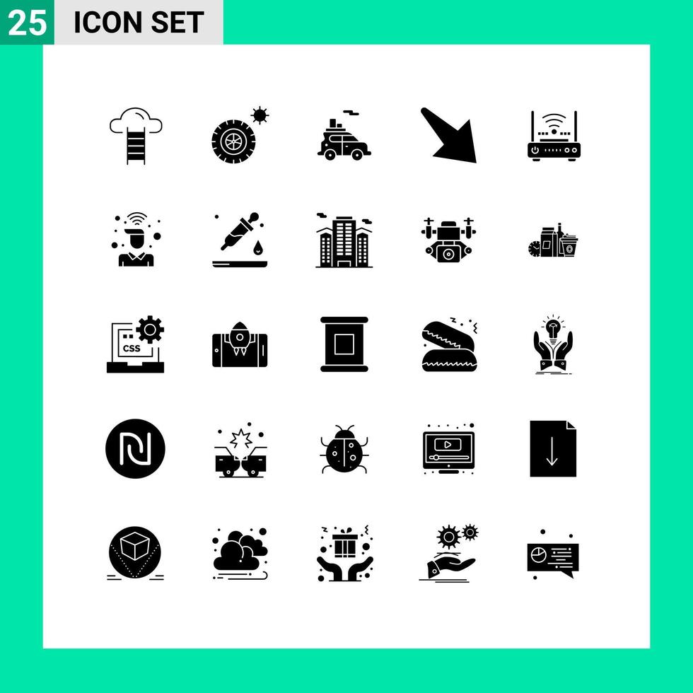 moderne ensemble de 25 solide glyphes et symboles tel comme l'Internet Wifi voiture routeur vers le bas modifiable vecteur conception éléments