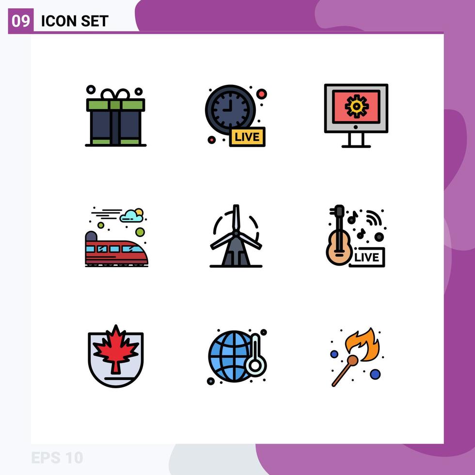 mobile interface ligne remplie plat Couleur ensemble de 9 pictogrammes de vert nettoyer en ligne soutien un service train électrique modifiable vecteur conception éléments