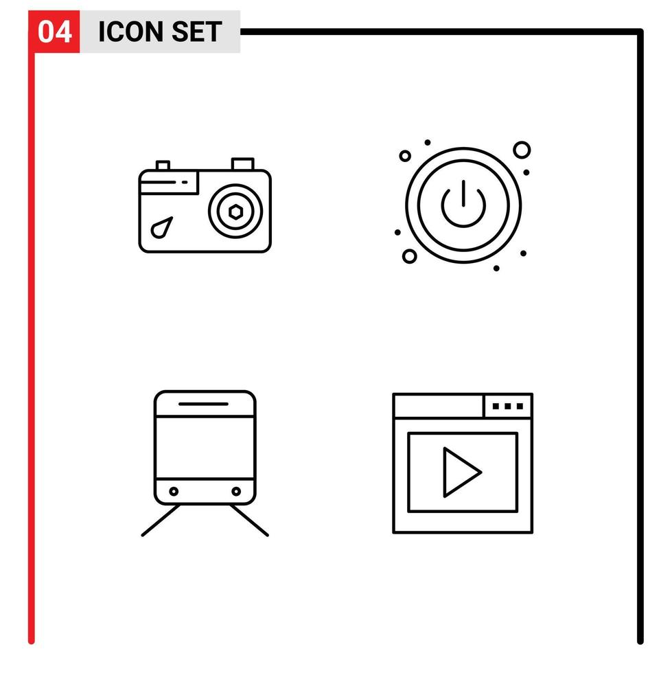 groupe de 4 ligne remplie plat couleurs panneaux et symboles pour caméra interface photo ordinaire médias modifiable vecteur conception éléments