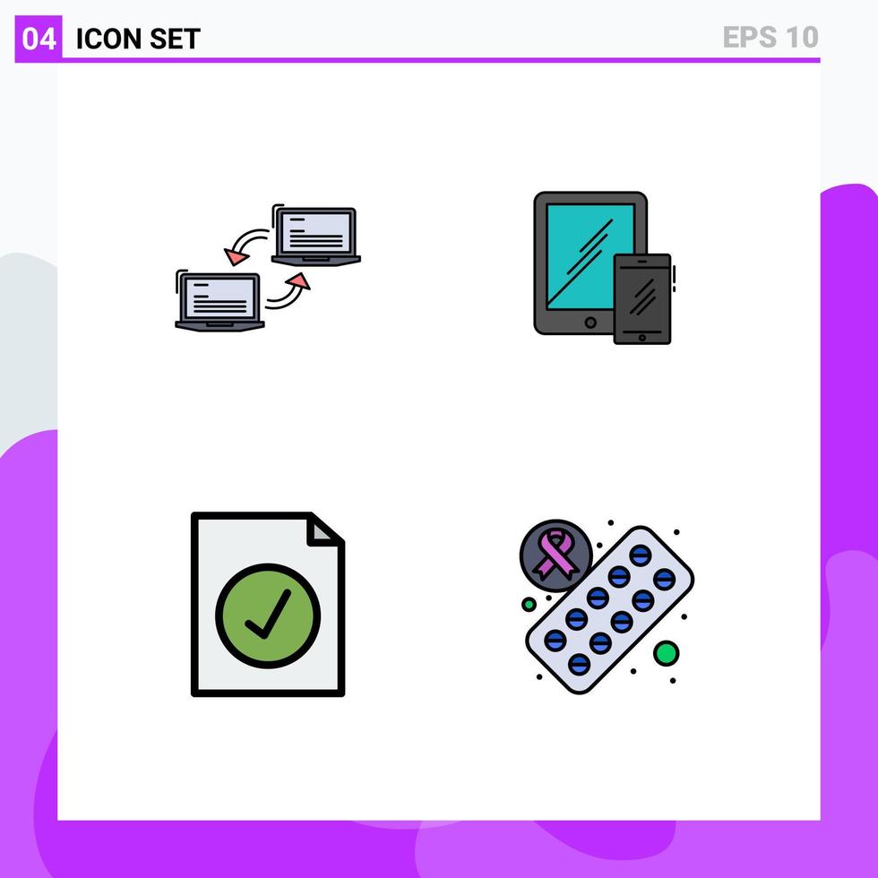 4 thématique vecteur ligne remplie plat couleurs et modifiable symboles de ordinateur téléphone réseau affaires document modifiable vecteur conception éléments