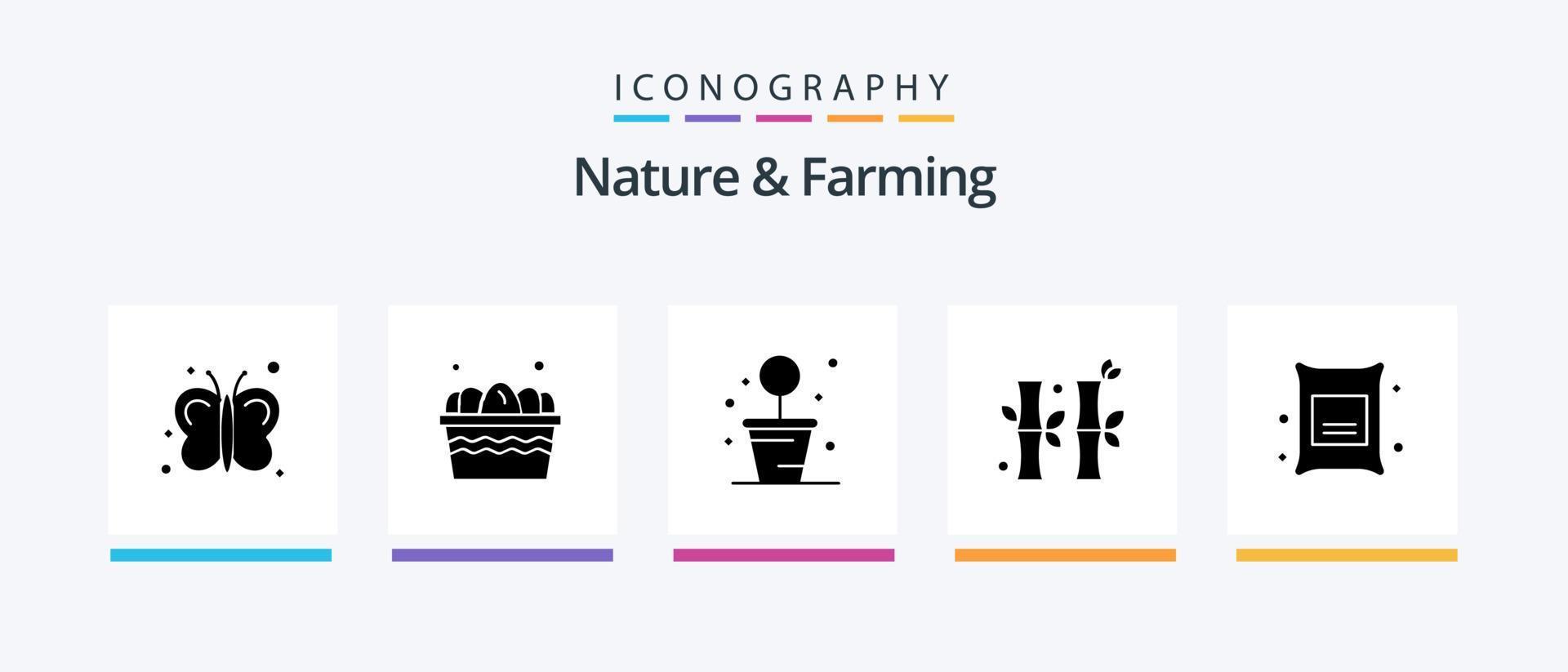 la nature et agriculture glyphe 5 icône pack comprenant aliments. orge. jardinage. gree. Chine. Créatif Icônes conception vecteur