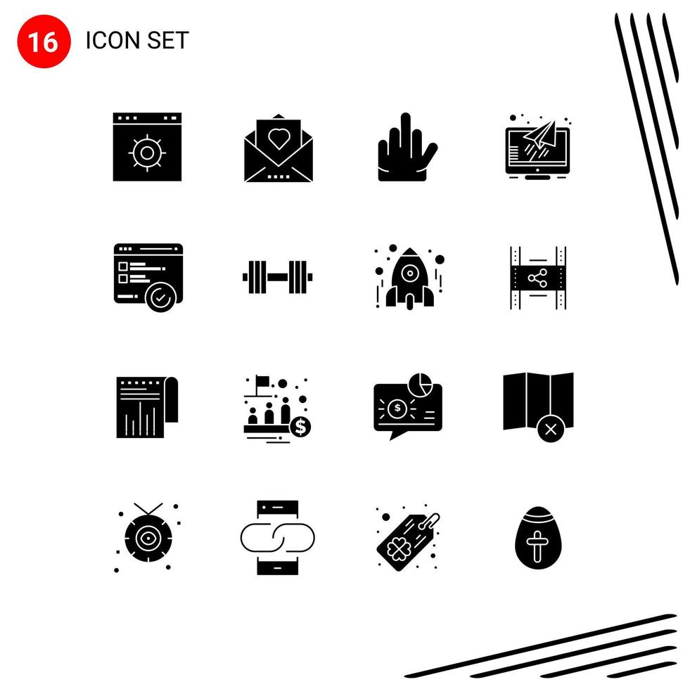 pack de 16 moderne solide glyphes panneaux et symboles pour la toile impression médias tel comme la vitesse écran action de grâces lecteur message modifiable vecteur conception éléments