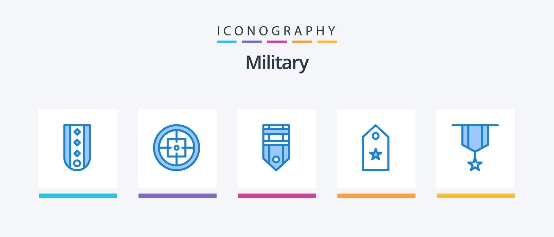 militaire bleu 5 icône pack comprenant rang. militaire. soldat. étiqueter. rang. Créatif Icônes conception vecteur