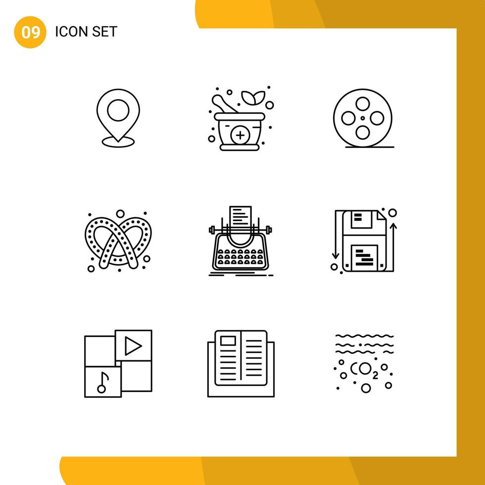 moderne ensemble de 9 grandes lignes pictogramme de pâte cuire à base de plantes multimédia film bobine modifiable vecteur conception éléments