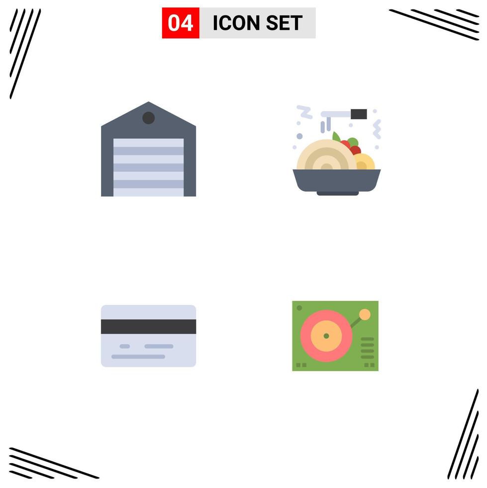 plat icône pack de 4 universel symboles de livraison crédit carte paquet nourriture plate-forme modifiable vecteur conception éléments