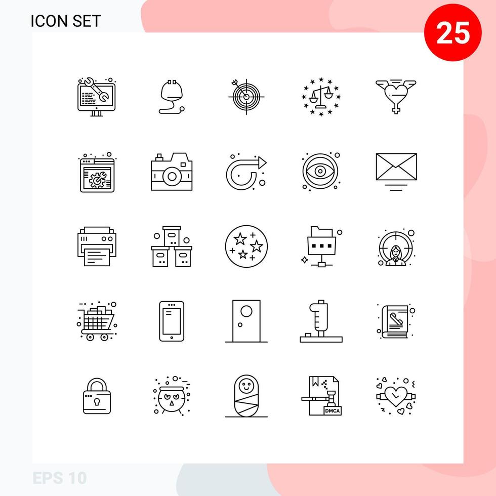 25 utilisateur interface ligne pack de moderne panneaux et symboles de cœur Justice concentrer GDPR cible modifiable vecteur conception éléments