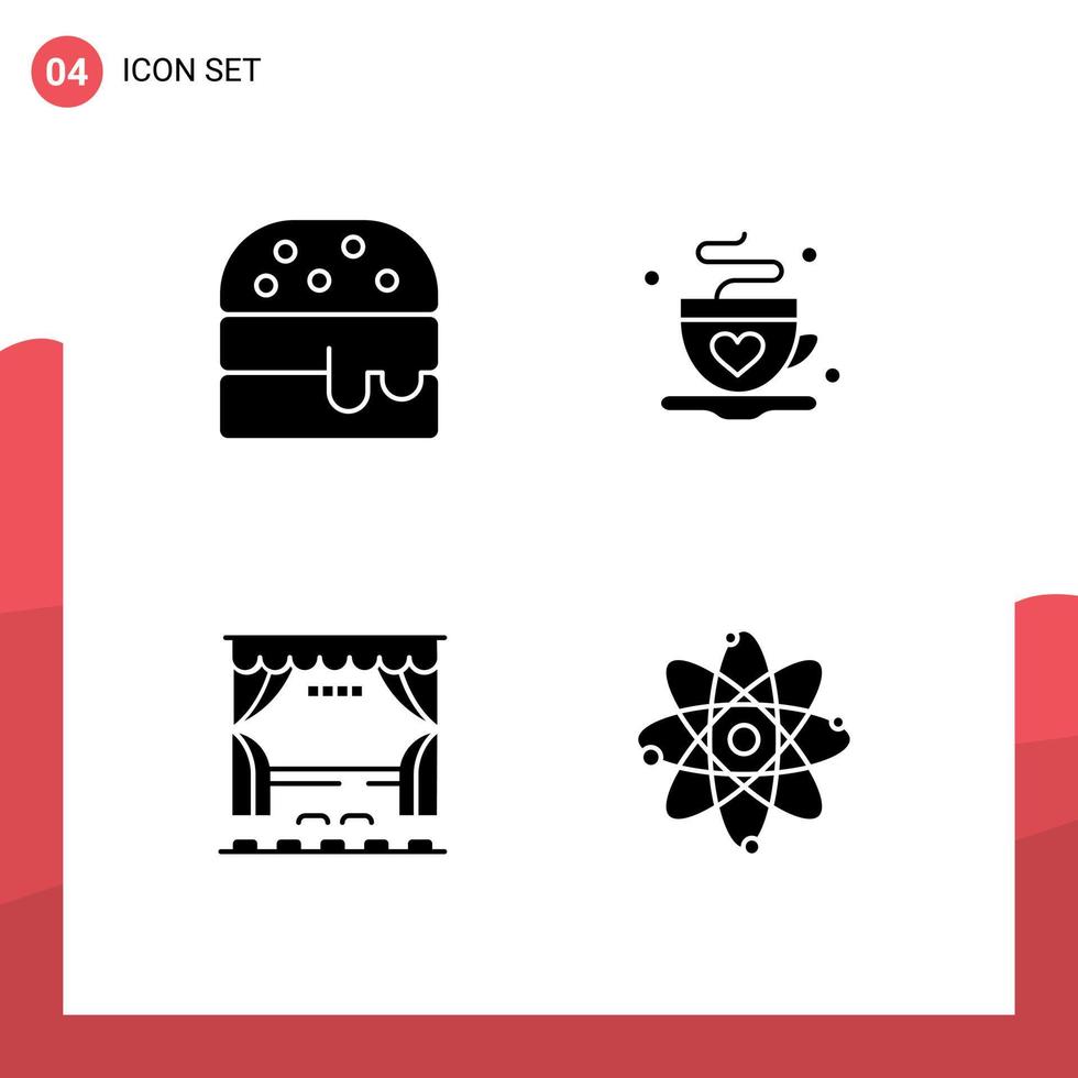 4 Créatif Icônes moderne panneaux et symboles de vite nourriture film café rideau atome modifiable vecteur conception éléments