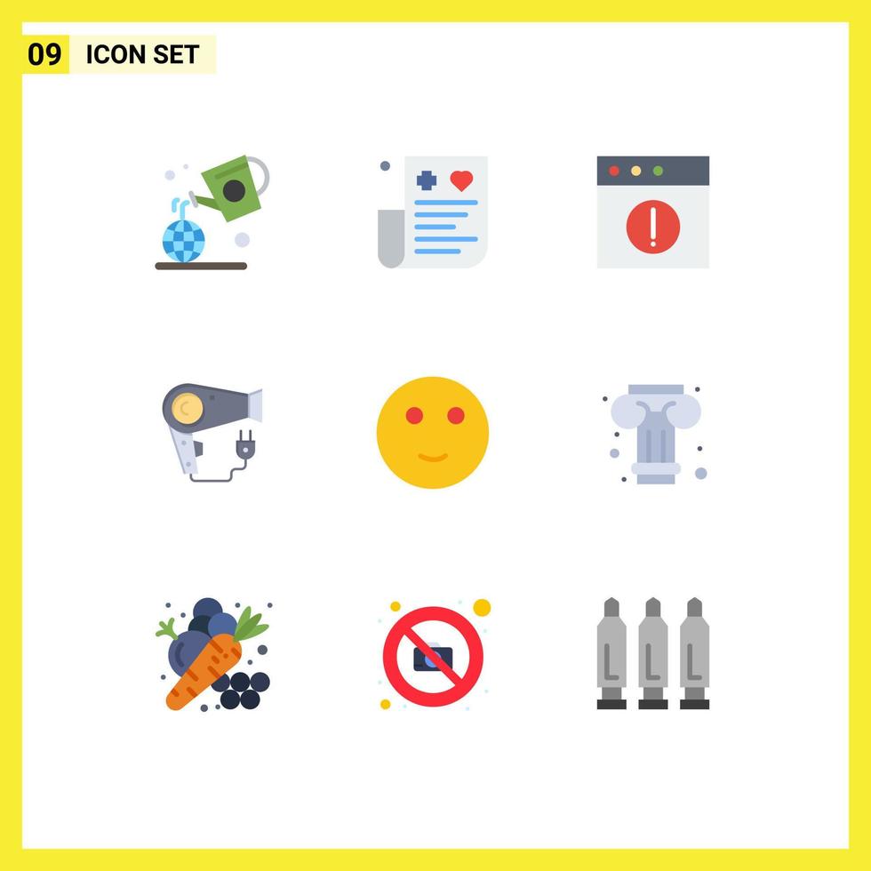 ensemble de 9 commercial plat couleurs pack pour emojis prise de courant la finance sèche-cheveux séchoir modifiable vecteur conception éléments