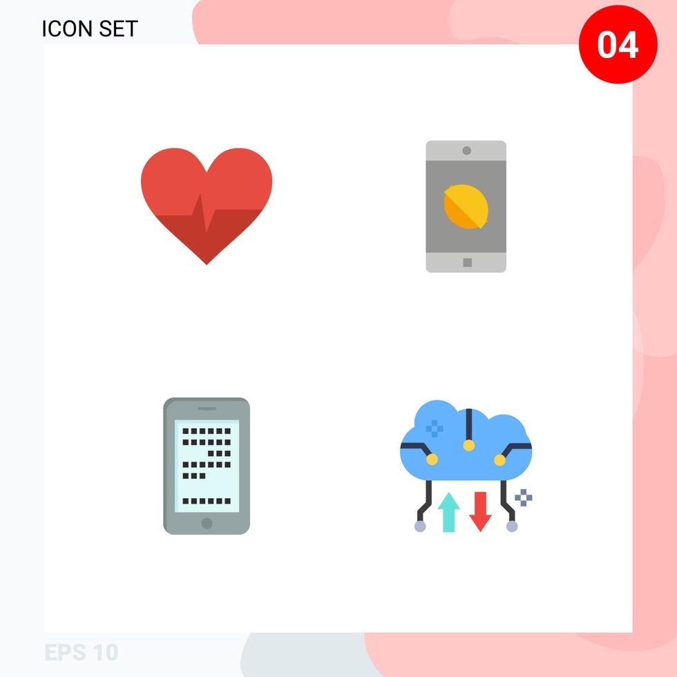 moderne ensemble de 4 plat Icônes pictogramme de battre codage désactivée application mobile nuage l'informatique modifiable vecteur conception éléments