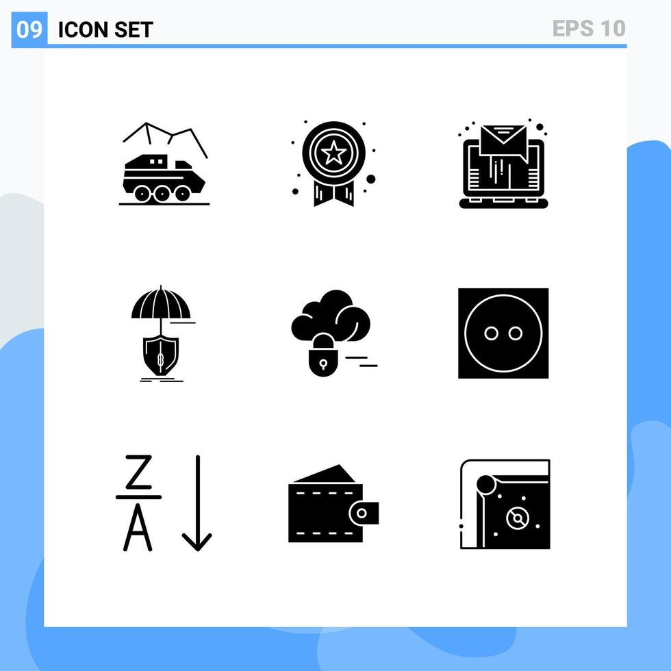 mobile interface solide glyphe ensemble de 9 pictogrammes de bouclier sécurité Succès protection Envoi en cours modifiable vecteur conception éléments